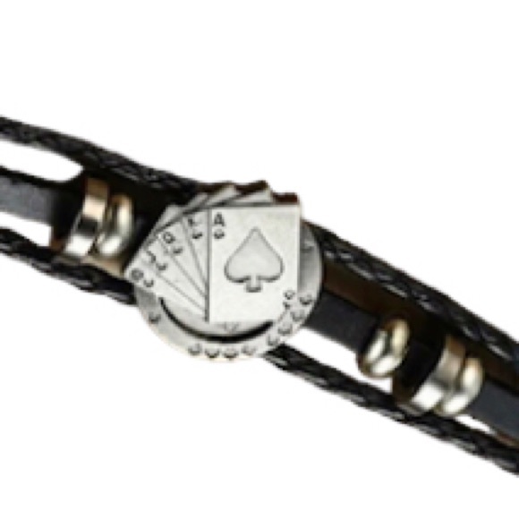 Unisex Leather Braided Bracelet Poker Spade Royal Flush - Picture 4 of 13